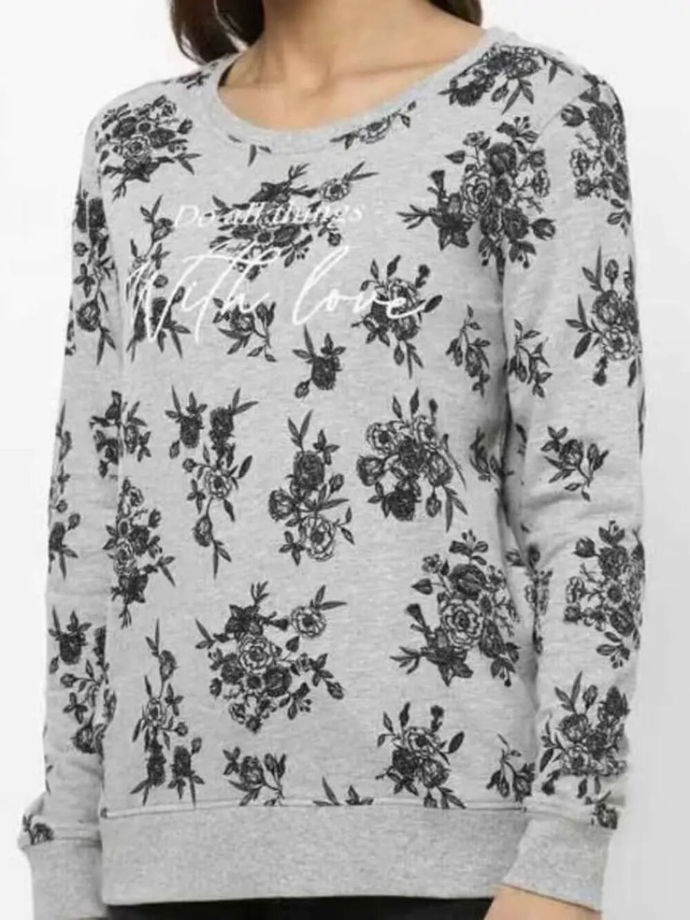 Grey Floral Print Crewneck Sweatshirt